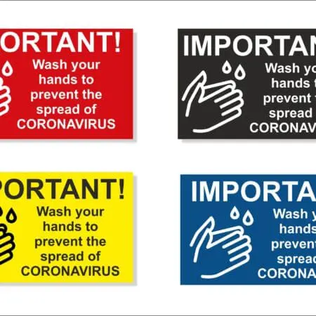 70mm x 120mm Covid Sign, Wash your hands to prevent Corona, 19, with Self-Adhesive back