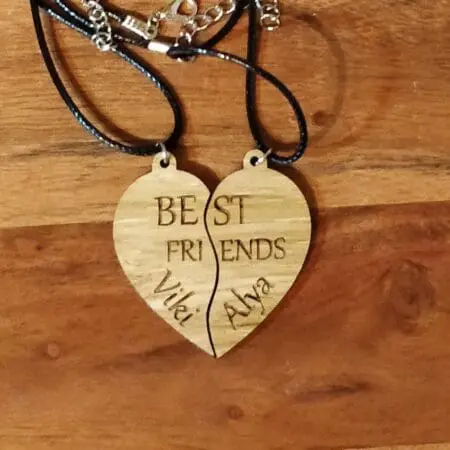 Best Friends Heart Necklace, Laser Cut Best Friend Necklace, Wooden Split Heart Necklace, Friendship Necklace, Special Gift Engraved Hearts
