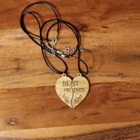 Alternative view of Best Friends Heart Necklace, Laser Cut Best Friend Necklace, Wooden Split Heart Necklace, Friendship Necklace, Special Gift Engraved Hearts