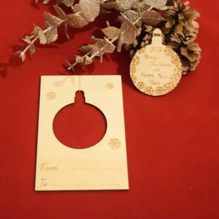 Alternative view of Christmas Postcard, Wooden Bauble Christmas Card, Christmas Bauble Ornament, Christmas gift, Christmas Tree Decoration, Wooden Xmas Card