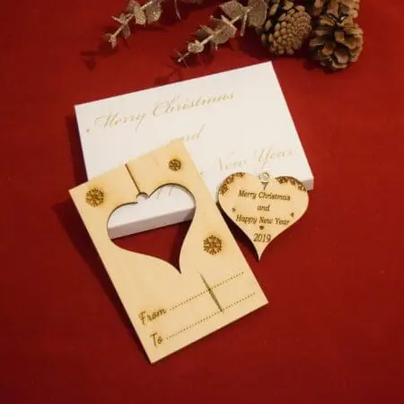 Alternative view of Christmas Postcard, Wooden Bauble Christmas Card, Christmas Bauble Ornament, Christmas gift, Heart Tree Decoration, Wooden Xmas Card