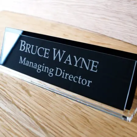 Contemporary Personalised Desk Name Plate, 250x90mm Custom Engraved Sign, Office Plaque