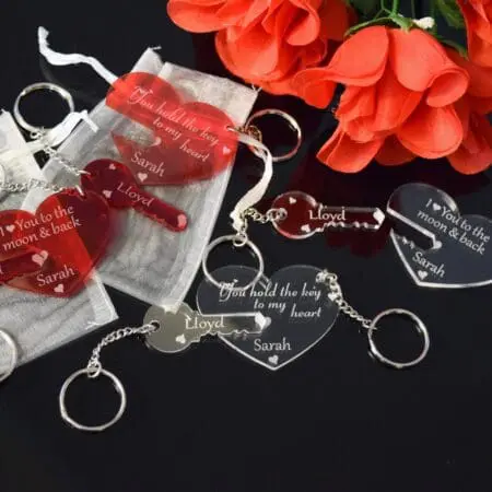 Couple Keyrings, Personalised Heart and Key Keyrings, Engraved Key To My Heart, Gift for Couples, Valentine's day, Birthday, Anniversary