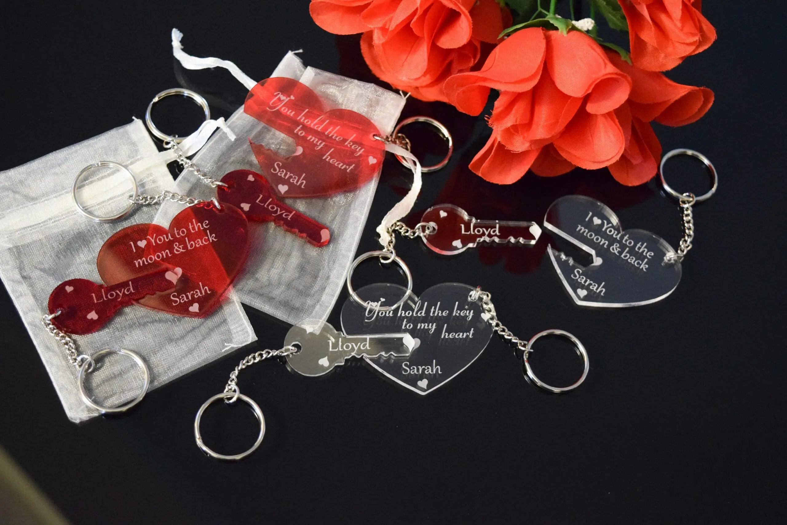 Couple Keyrings, Personalised Heart and Key Keyrings, Engraved Key To My Heart, Gift for Couples, Valentine's day, Birthday, Anniversary
