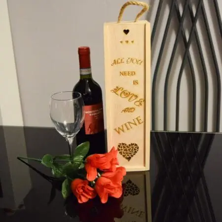 Couples Wine Box, Valentine's day Wine Box, Romantic Wooden Wine Box, Laser Engraved Wine Box, Wooden Wine Crate, Gift Wine, Wine Holder