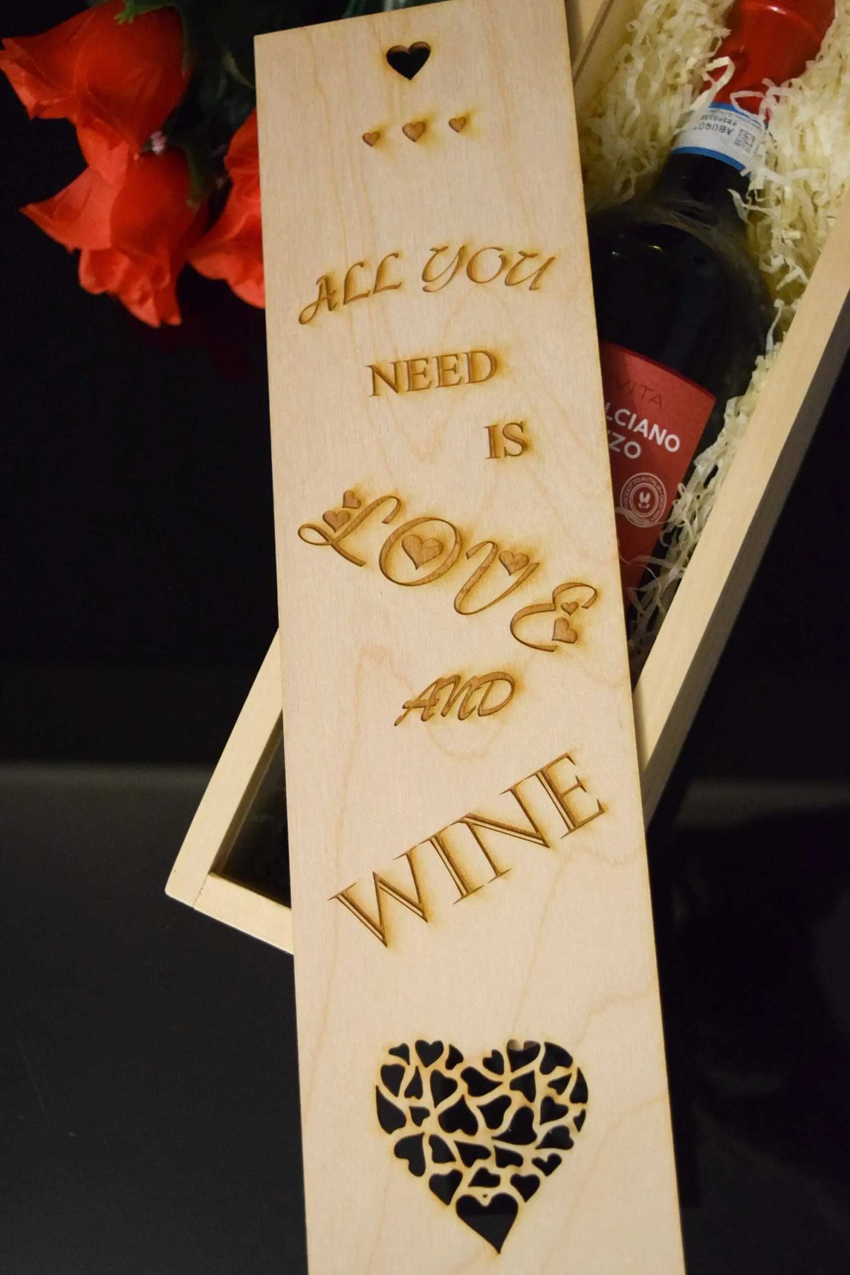 Couples Wine Box, Valentine's day Wine Box, Romantic Wooden Wine Box, Laser Engraved Wine Box, Wooden Wine Crate, Gift Wine, Wine Holder - Image 3