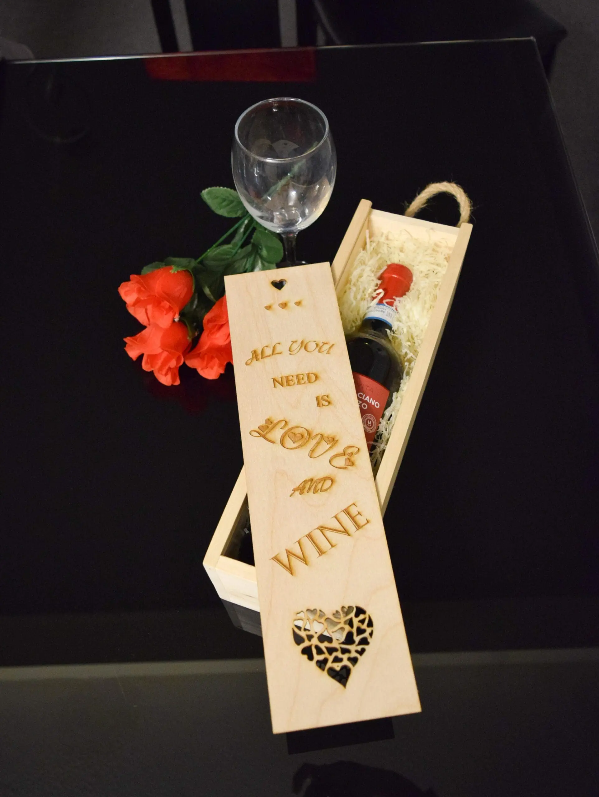 Couples Wine Box, Valentine's day Wine Box, Romantic Wooden Wine Box, Laser Engraved Wine Box, Wooden Wine Crate, Gift Wine, Wine Holder - Image 4