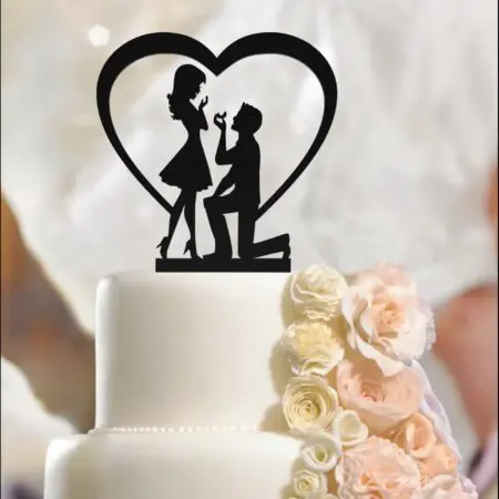 Fiance & Fiancee Cake Toppers Heart and Ring Engagement high quality acrylic, Bride and Groom, Silhouette Cake Topper
