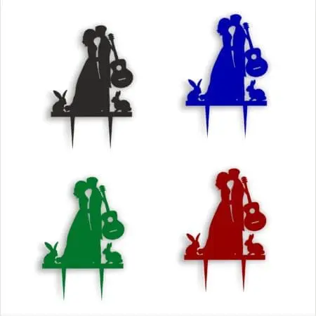 Fiance & Fiancee Cake Toppers with Rabbits and Guitar Engagement high quality acrylic, Bride and Groom, Silhouette Cake Topper