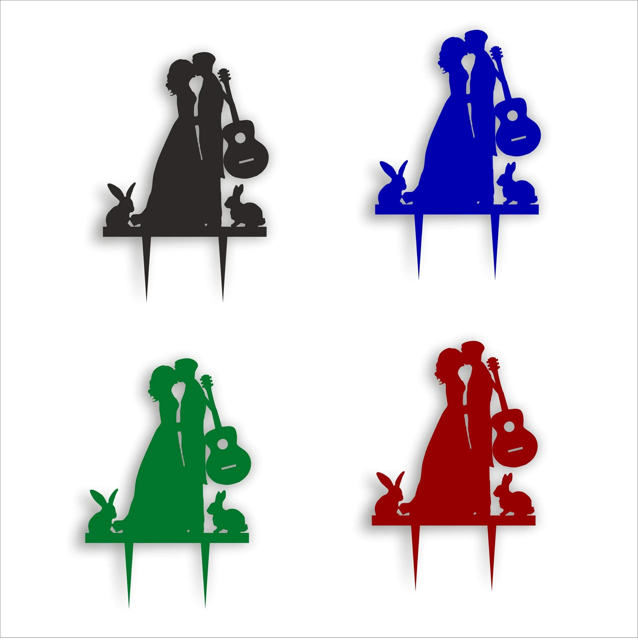 Fiance & Fiancee Cake Toppers with Rabbits and Guitar Engagement high quality acrylic, Bride and Groom, Silhouette Cake Topper
