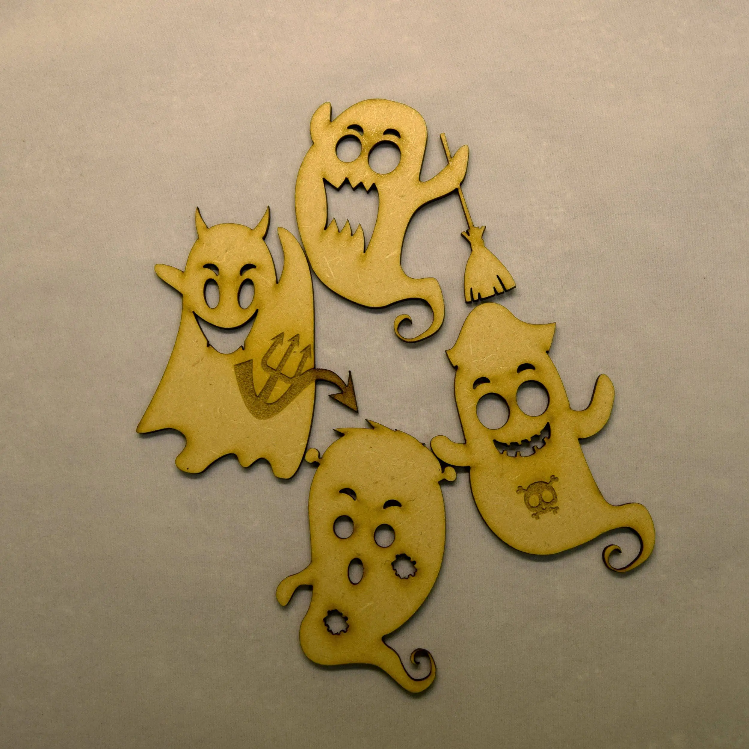 Halloween 4 Ghosts Set Embellishment 3mm MDF, Acrylic