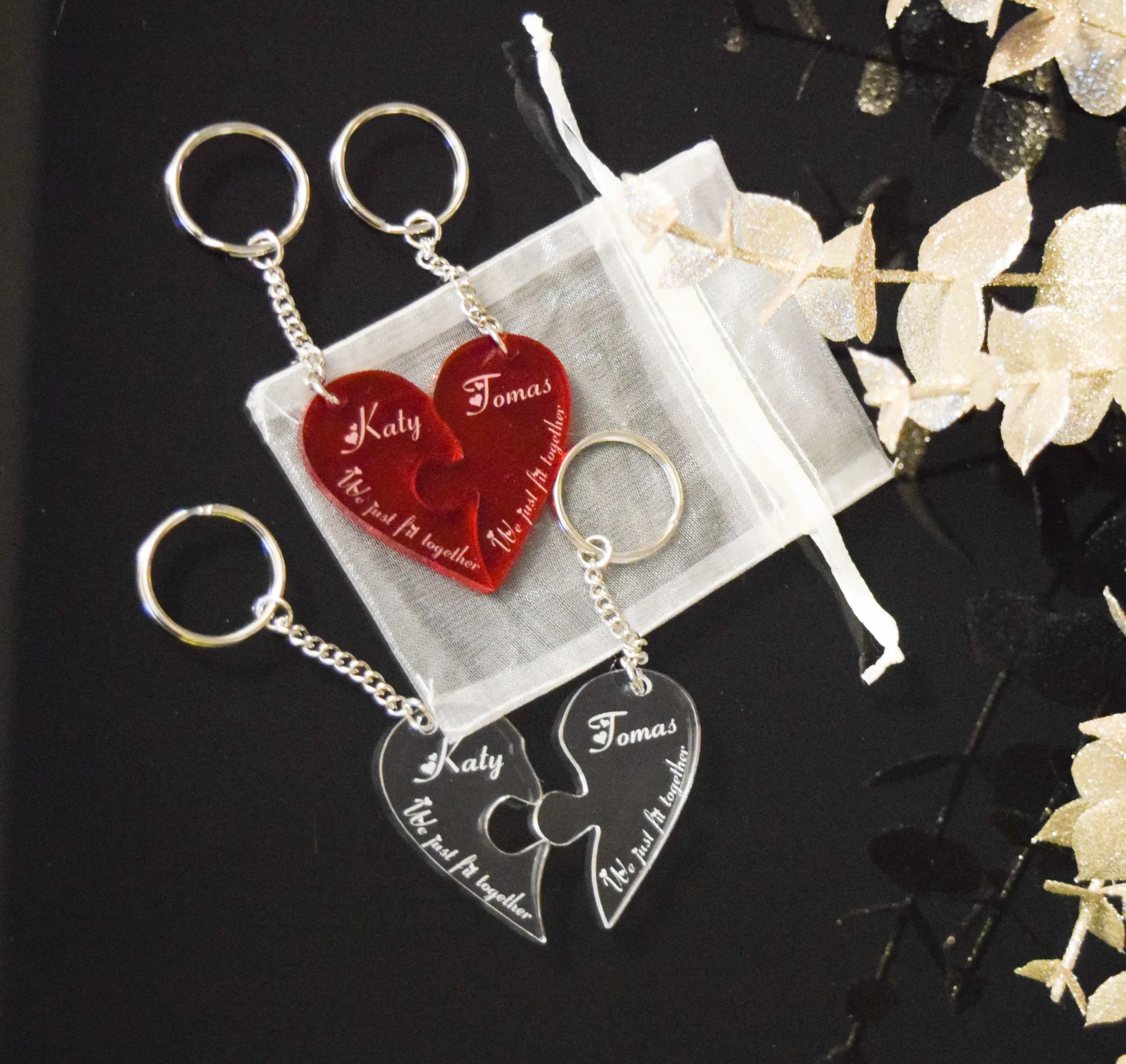 Heart Jigsaw Keyrings, Personalised Heart Keyrings, Puzzle piece keyring, Gift For Couples, Valentine, Birthday, Anniversary - Image 2