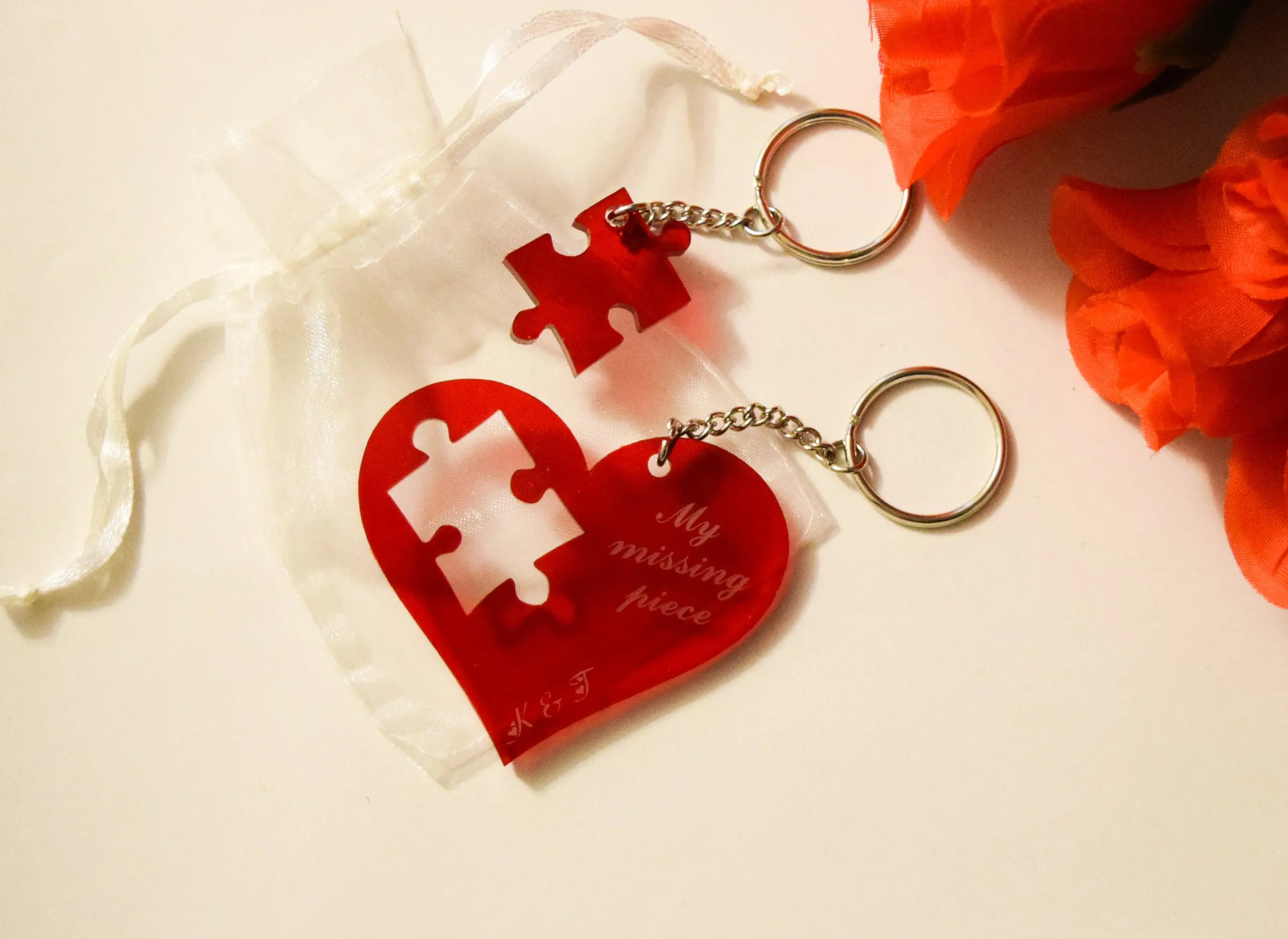 Heart Jigsaw Keyrings, Personalised Valentines Keyrings, Initial Keyrings, Gift For Couples, Valentines Birthday Anniversary Gift - Image 2