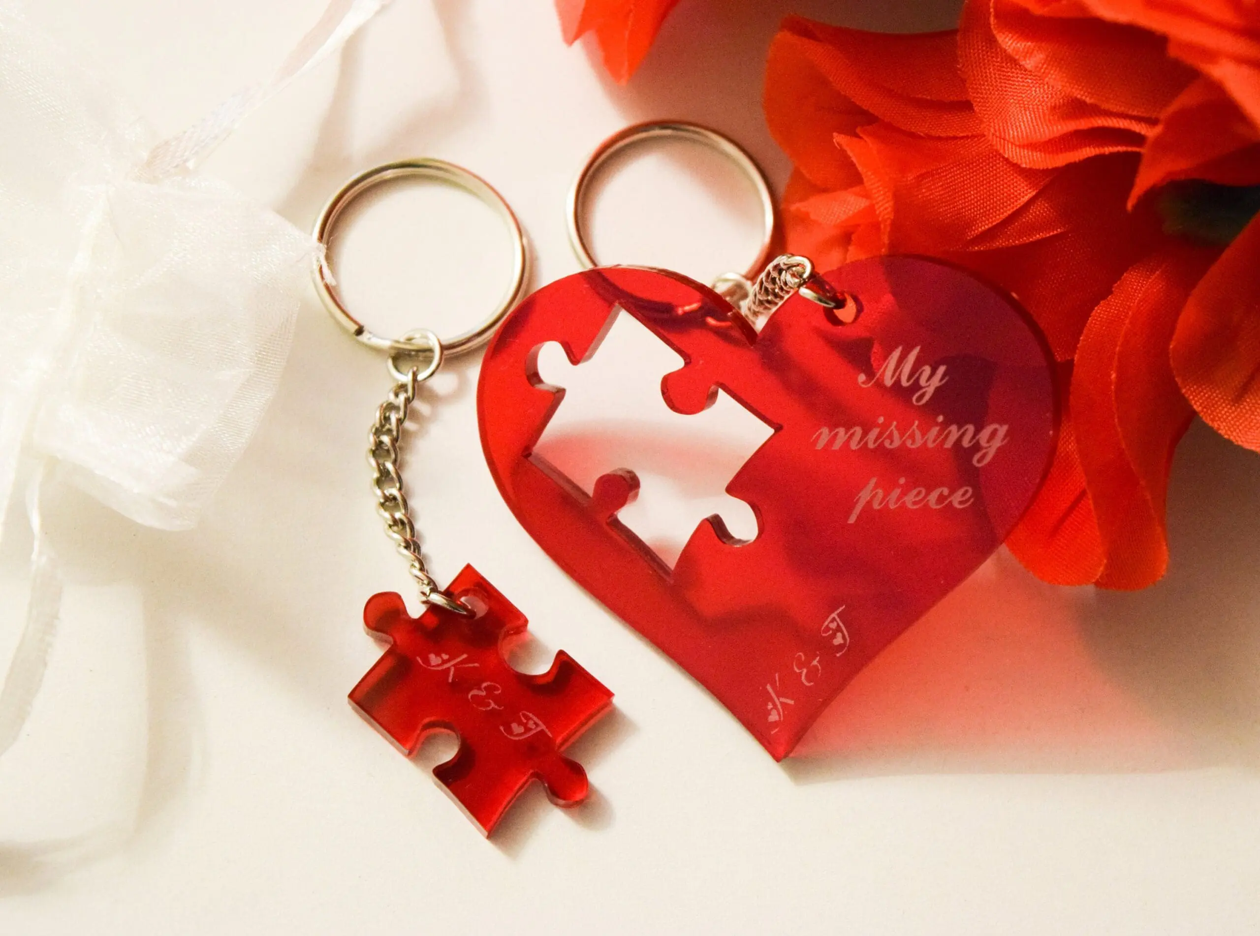 Heart Jigsaw Keyrings, Personalised Valentines Keyrings, Initial Keyrings, Gift For Couples, Valentines Birthday Anniversary Gift - Image 5