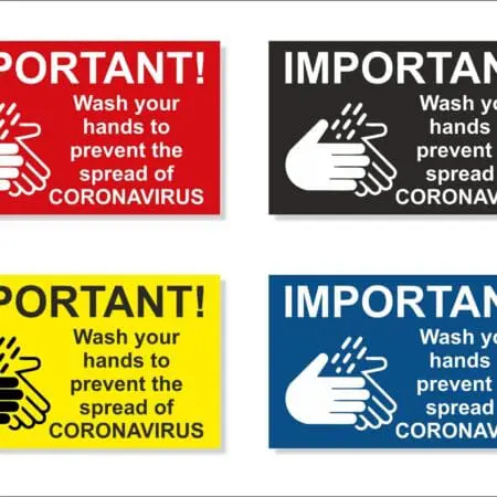 IMPORTANT! Wash your hands to prevent Corona, 19, 70mm x 120mm Covid Sign with Self-Adhesive back