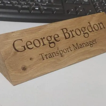 Natural Solid Wood Stylish Personalised Desk Name Plate, Custom Engraved Sign, Office Plaque