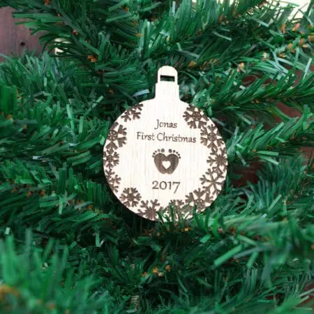 Oak Baby's First Christmas Personalised Wooden Bauble Tree Decoration Xmas Gift