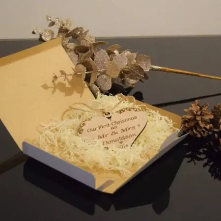 Our First Christmas as Mr & Mrs Heart Decoration, Personalised Wooden Bauble