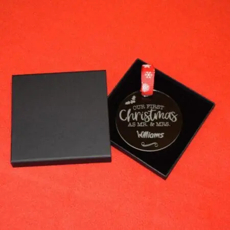 Personalised Christmas Bauble, Acrylic Christmas Trinket, X-mas Gift, Bauble Our First Christmas, Christmas Tree Decoration