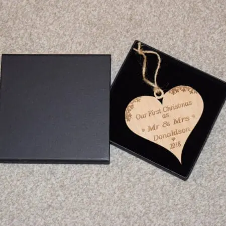 Alternative view of Personalised Heart Bauble Our First Christmas, Mr & Mrs Heart Decoration, Wooden Heart, Christmas Love, Merry Christmas, OAK Veneer