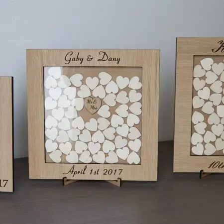 Personalised Rustic Wedding Dropbox, Wooden Guest Book, Hearts, Oak