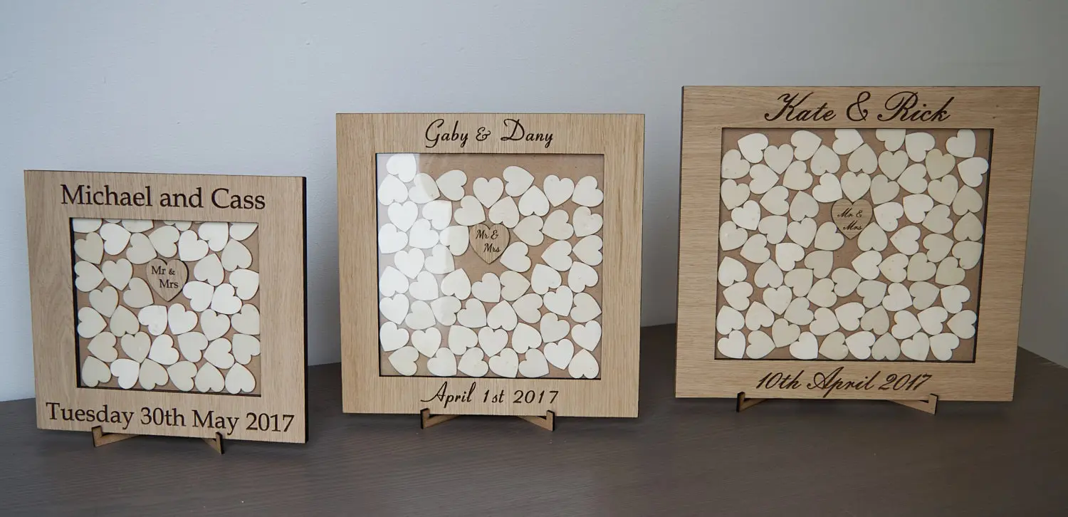 Personalised Rustic Wedding Dropbox, Wooden Guest Book, Hearts, Oak