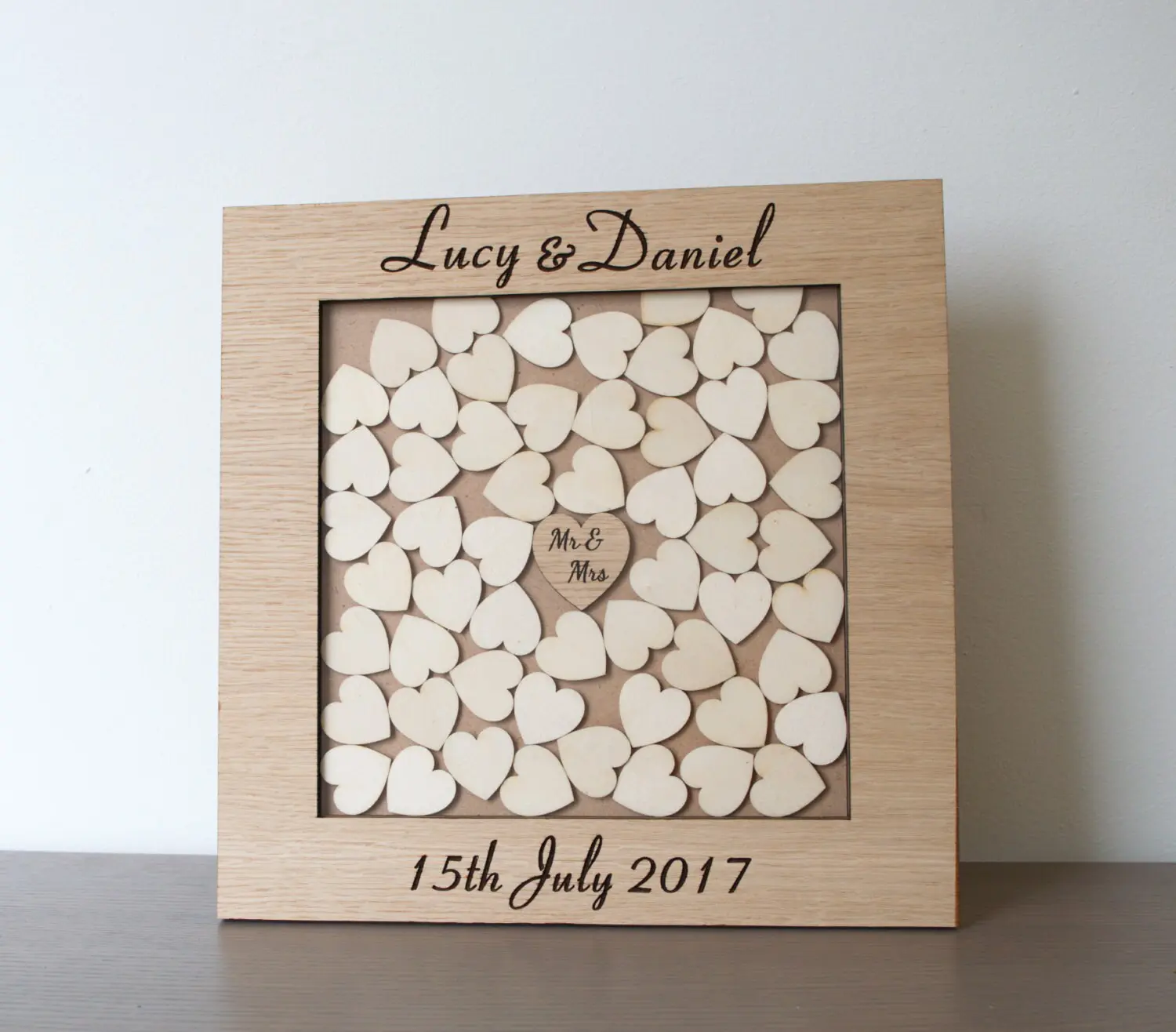 Personalised Rustic Wedding Dropbox, Wooden Guest Book, Hearts, Oak - Image 2