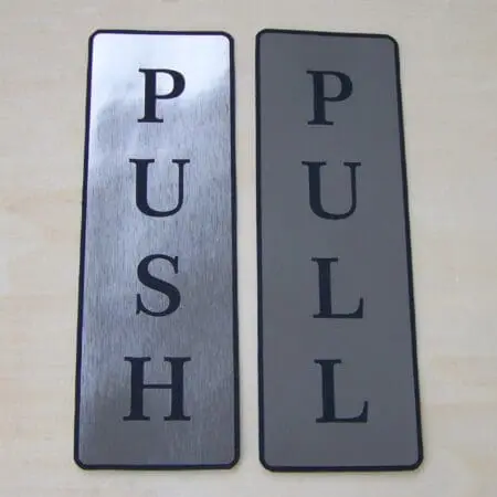 Push and Pull Front Door Sign Laser Engraved Sticker Silver & Gold - Set