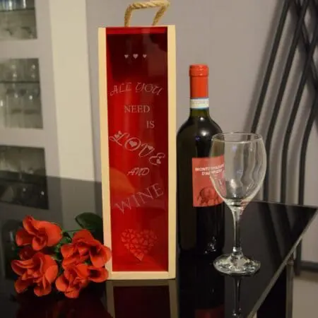 Romantic Wooden Wine Box, Laser Engraved Wine Box, Couples Wine Box, Wooden Wine Crate, Gift Wine, Wine Holder, Valentine's day Wine Box