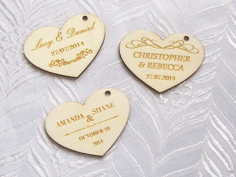 Save the date, Personalised Wedding Hearts Custom Laser Engraved Wooden Table Decorations