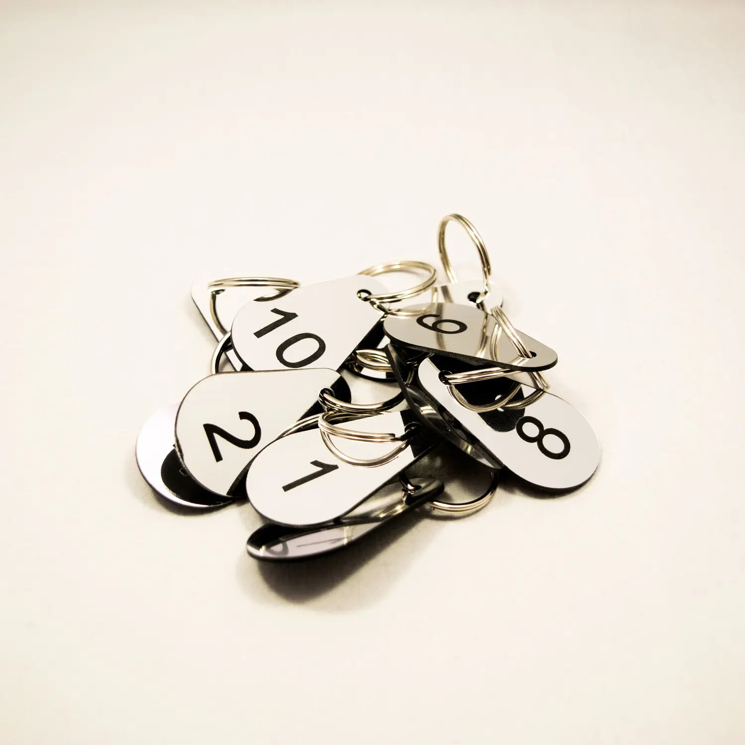 Set of 10 Drop shaped numbered key tags ideal for clubs, leisure centres, school