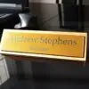 Solid Oak Base Gold Brushed Office Plaque, Stylish Personalised Desk Name Plate, Desk Plaque