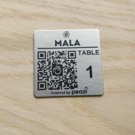 50mm square Metal QR Code Laser Engraved Tags, Scan to order Tags, Bar, Restaurant Menu, Clubs