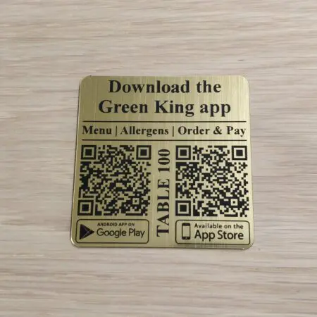 70mm square, QR Code Custom Laser Engraved  Tag, Scan to Order App,  Google Play, App Store Tags, Disc, Restaurant, Clubs