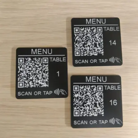 NFC 50mm square QR Code Custom Laser Engraved Self-Adhesive Tag, Scan or Tap Table Tags, Restaurant, Clubs, Bar