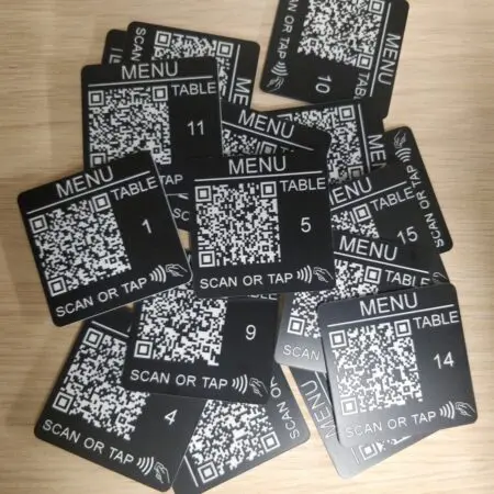 Alternative view of NFC 50mm square QR Code Custom Laser Engraved Self-Adhesive Tag, Scan or Tap Table Tags, Restaurant, Clubs, Bar