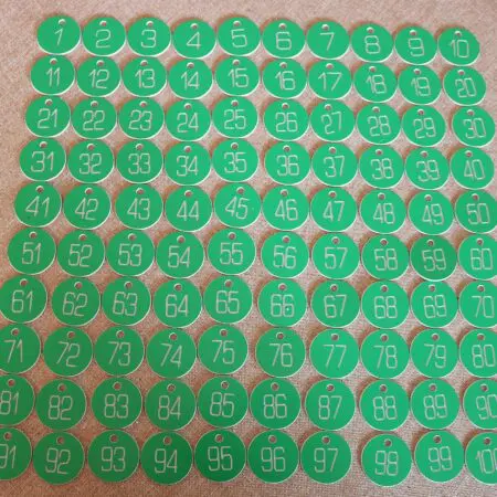 Set of 100x3cm Engraved Number Discs, Table, Tags, Locker, Restaurant, Clubs