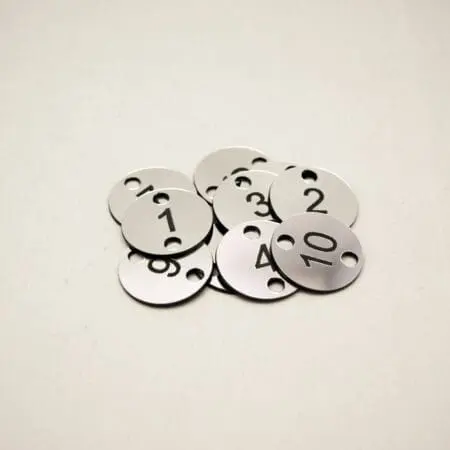 Set of 10x3cm, 2 Holes, Laser Engraved Number Discs, Table, Tags, Locker, Restaurant,Clubs