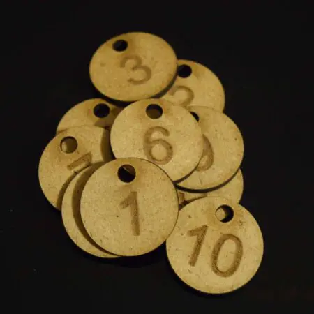 Set of 10x3cm Laser Engraved MDF Number Discs, Table, Tags, Locker, Restaurant,Clubs